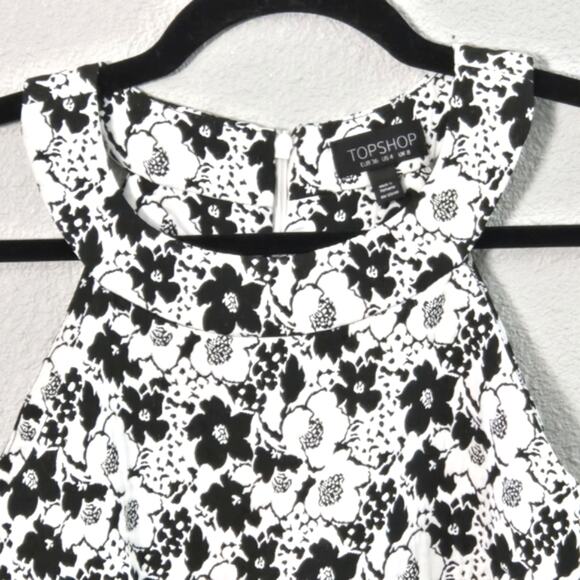 Topshop Mini Dress Coquette Mod Revival Black White Floral Cutout Summer Size 4 - Picture 4 of 13